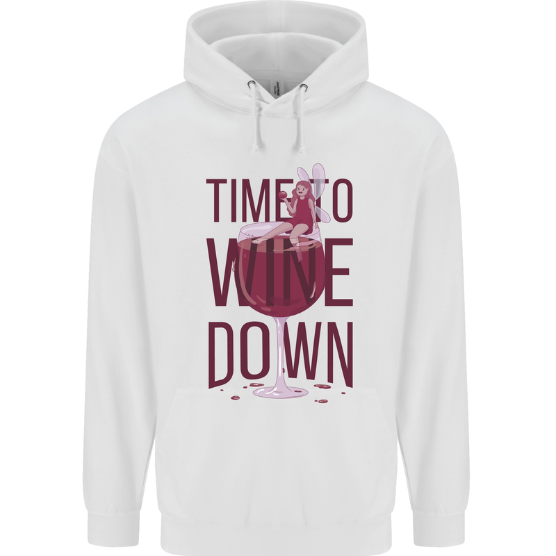 Time to Wine Down Funny Alcohol Mens 80% Cotton Hoodie White
