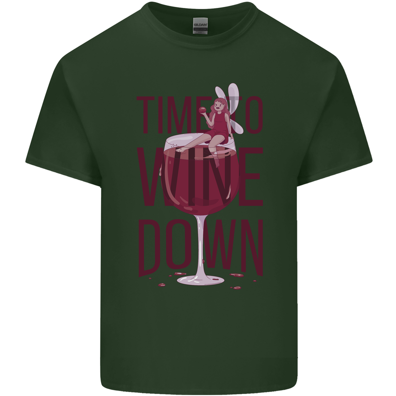 Time to Wine Down Funny Alcohol Mens Cotton T-Shirt Tee Top Forest Green