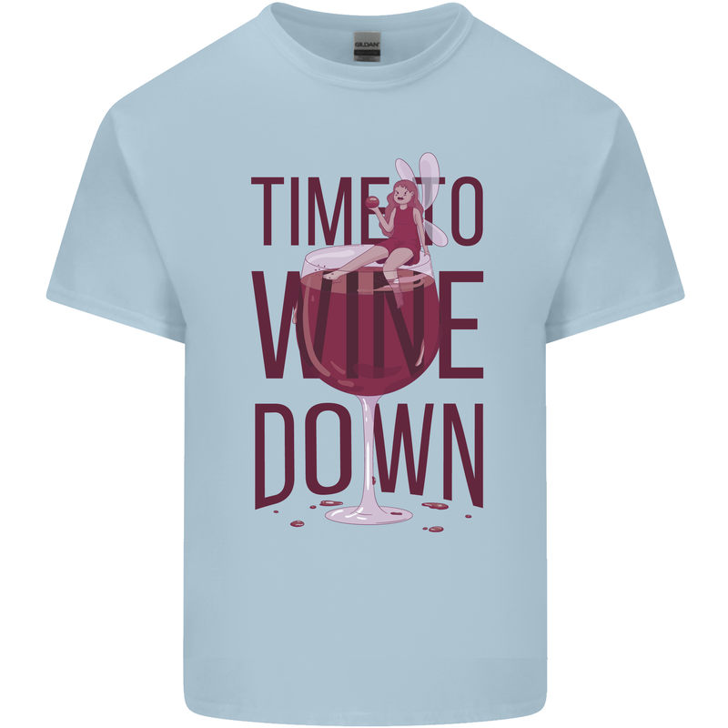 Time to Wine Down Funny Alcohol Mens Cotton T-Shirt Tee Top Light Blue