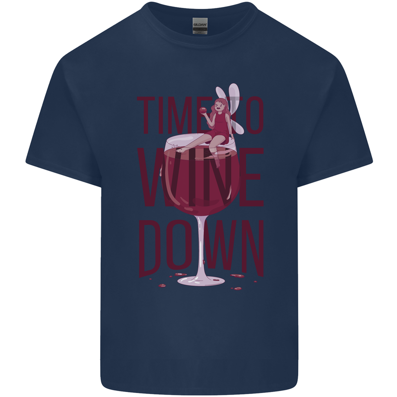 Time to Wine Down Funny Alcohol Mens Cotton T-Shirt Tee Top Navy Blue