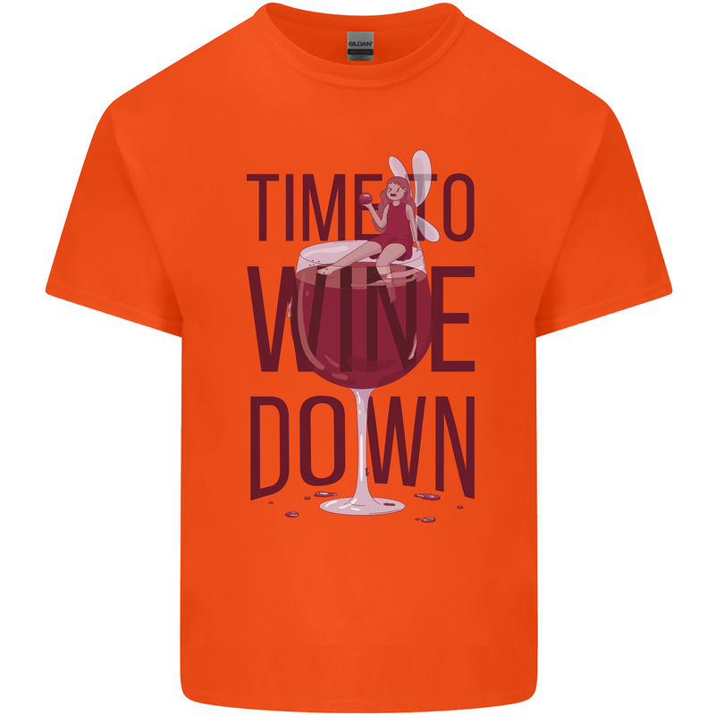 Time to Wine Down Funny Alcohol Mens Cotton T-Shirt Tee Top Orange