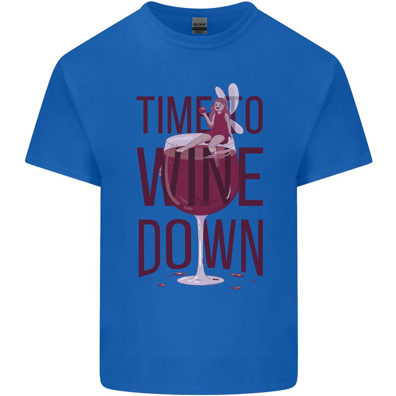 Time to Wine Down Funny Alcohol Mens Cotton T-Shirt Tee Top Royal Blue