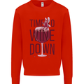 Time to Wine Down Funny Alcohol Mens Sweatshirt Jumper Bright Red