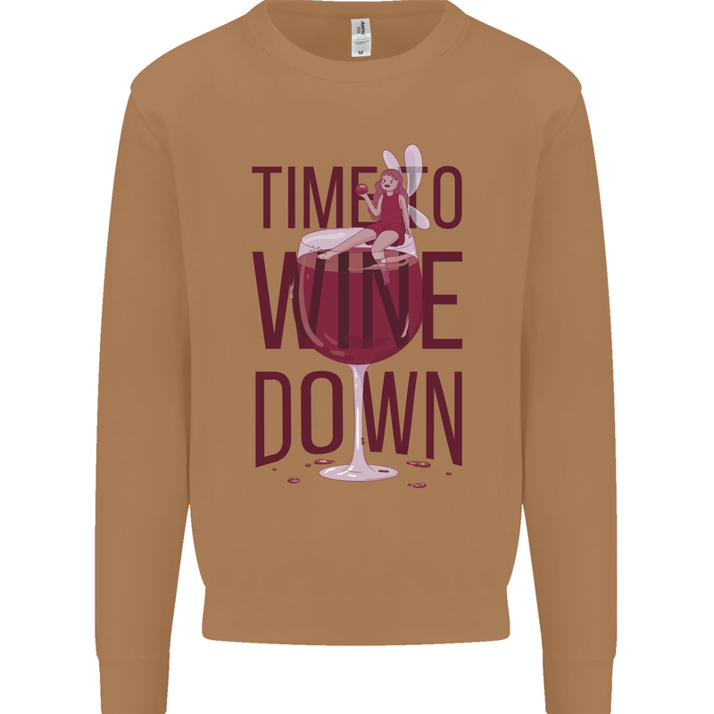 Time to Wine Down Funny Alcohol Mens Sweatshirt Jumper Caramel Latte