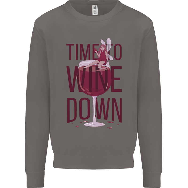 Time to Wine Down Funny Alcohol Mens Sweatshirt Jumper Charcoal
