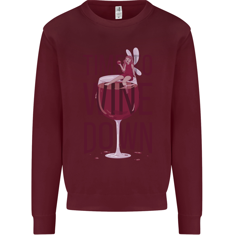 Time to Wine Down Funny Alcohol Mens Sweatshirt Jumper Maroon