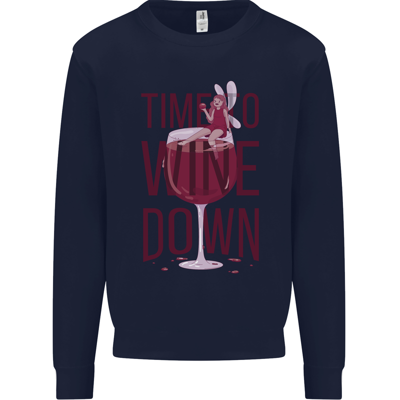 Time to Wine Down Funny Alcohol Mens Sweatshirt Jumper Navy Blue