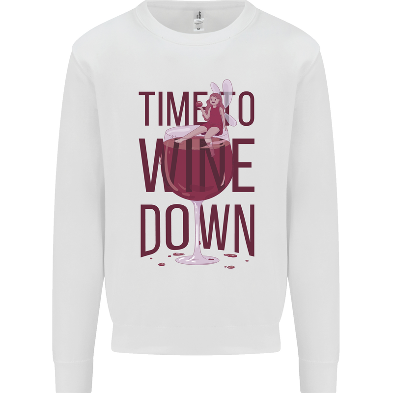 Time to Wine Down Funny Alcohol Mens Sweatshirt Jumper White