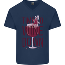 Time to Wine Down Funny Alcohol Mens V-Neck Cotton T-Shirt Navy Blue