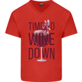 Time to Wine Down Funny Alcohol Mens V-Neck Cotton T-Shirt Red