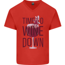 Time to Wine Down Funny Alcohol Mens V-Neck Cotton T-Shirt Red