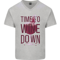 Time to Wine Down Funny Alcohol Mens V-Neck Cotton T-Shirt Sports Grey