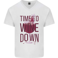 Time to Wine Down Funny Alcohol Mens V-Neck Cotton T-Shirt White