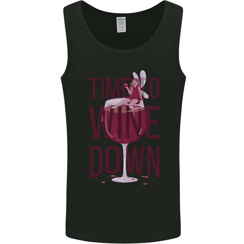 Time to Wine Down Funny Alcohol Mens Vest Tank Top Black