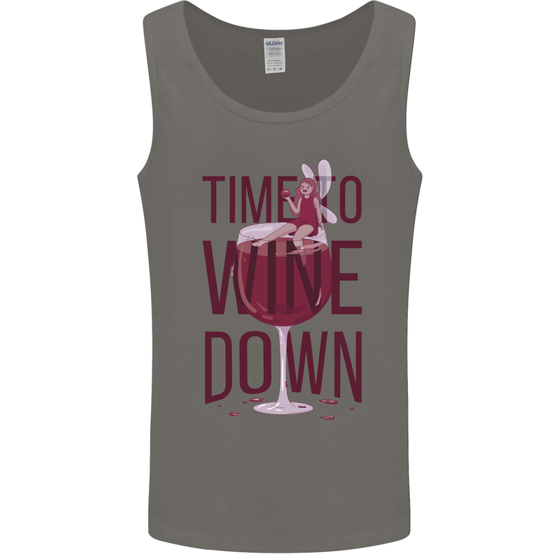 Time to Wine Down Funny Alcohol Mens Vest Tank Top Charcoal