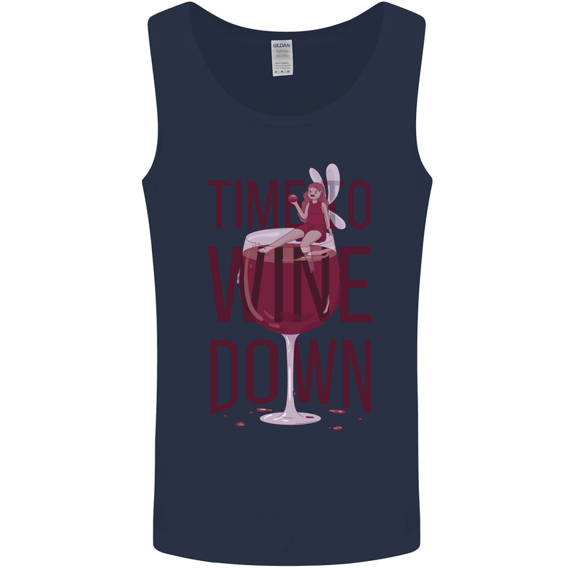 Time to Wine Down Funny Alcohol Mens Vest Tank Top Navy Blue
