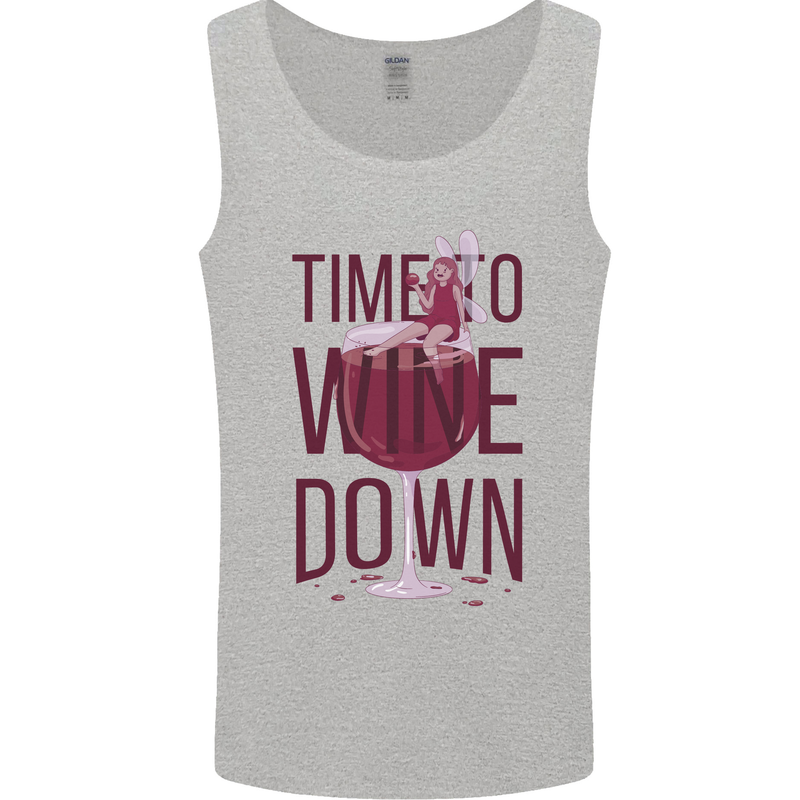 Time to Wine Down Funny Alcohol Mens Vest Tank Top Sports Grey