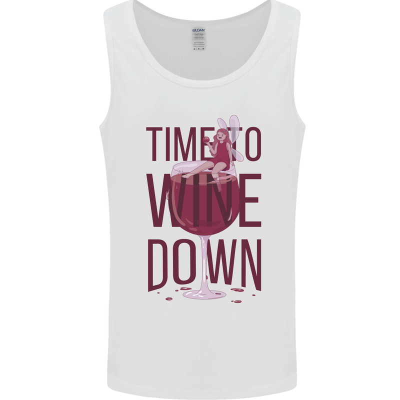 Time to Wine Down Funny Alcohol Mens Vest Tank Top White