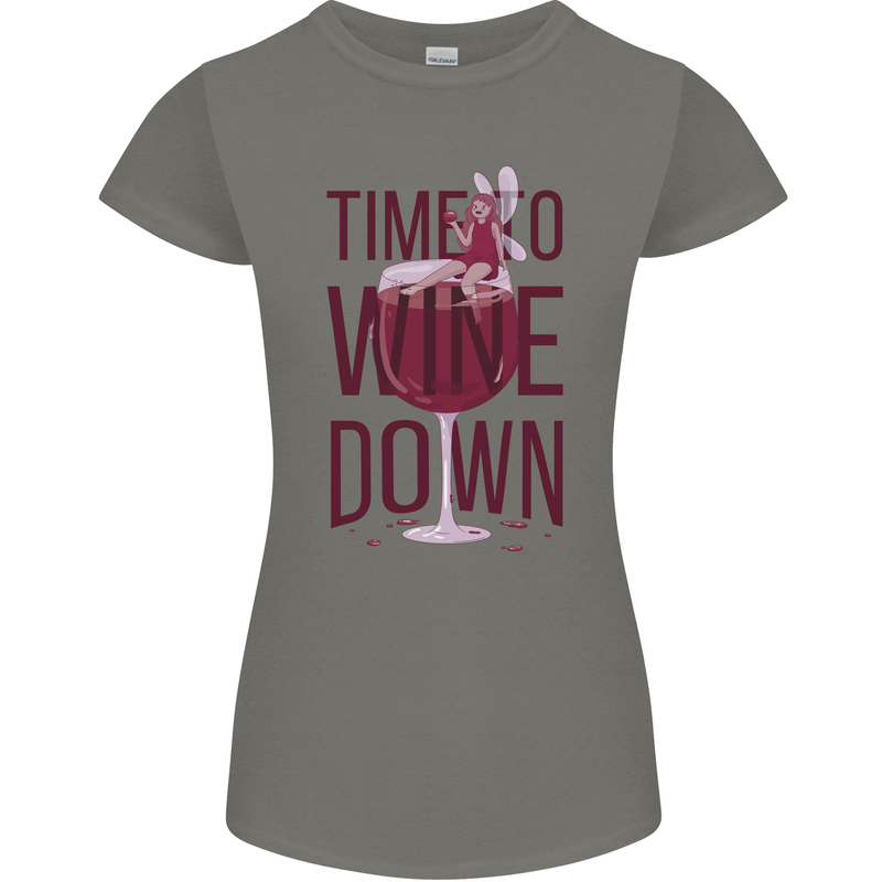 Time to Wine Down Funny Alcohol Womens Petite Cut T-Shirt Charcoal