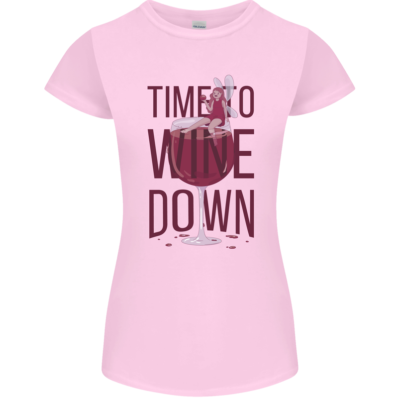 Time to Wine Down Funny Alcohol Womens Petite Cut T-Shirt Light Pink