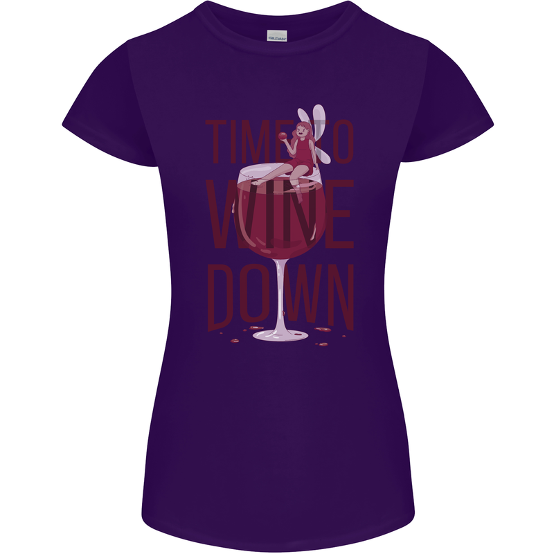 Time to Wine Down Funny Alcohol Womens Petite Cut T-Shirt Purple
