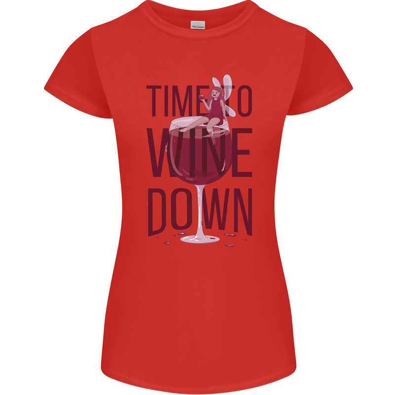 Time to Wine Down Funny Alcohol Womens Petite Cut T-Shirt Red