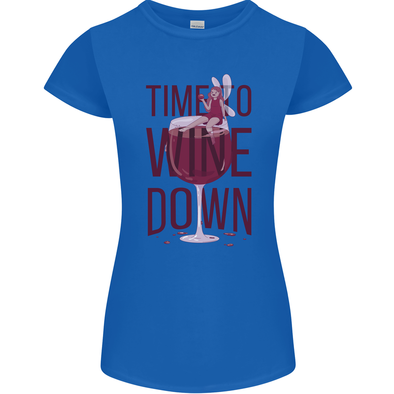 Time to Wine Down Funny Alcohol Womens Petite Cut T-Shirt Royal Blue