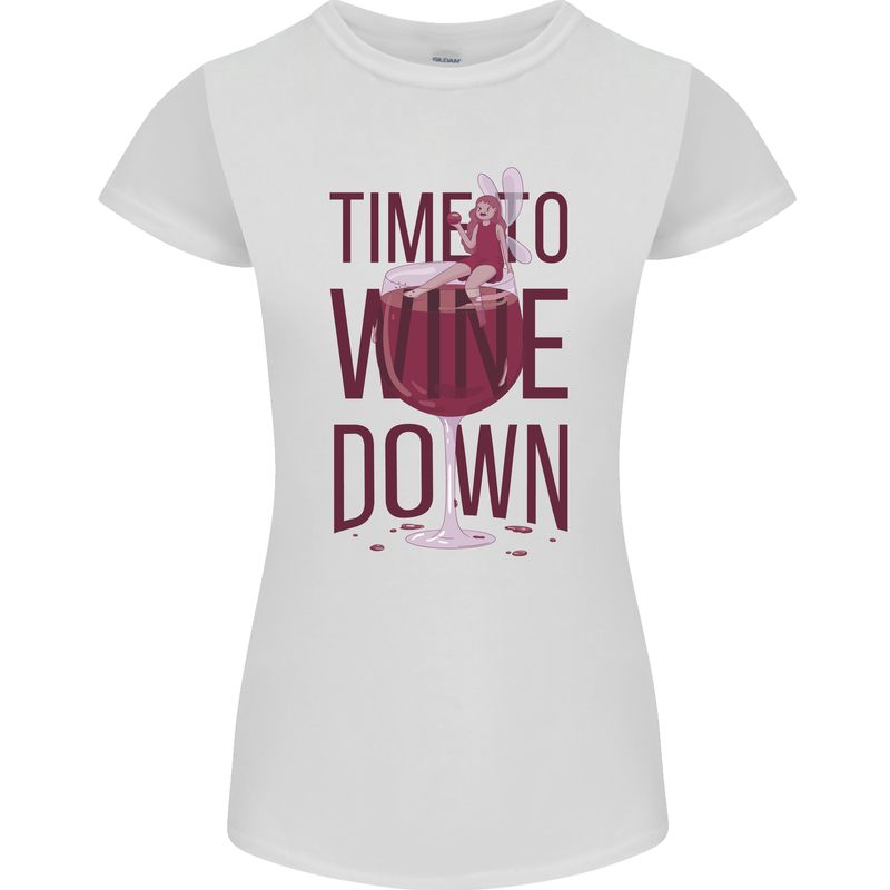 Time to Wine Down Funny Alcohol Womens Petite Cut T-Shirt White