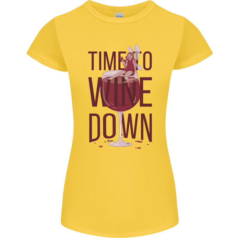 Time to Wine Down Funny Alcohol Womens Petite Cut T-Shirt Yellow