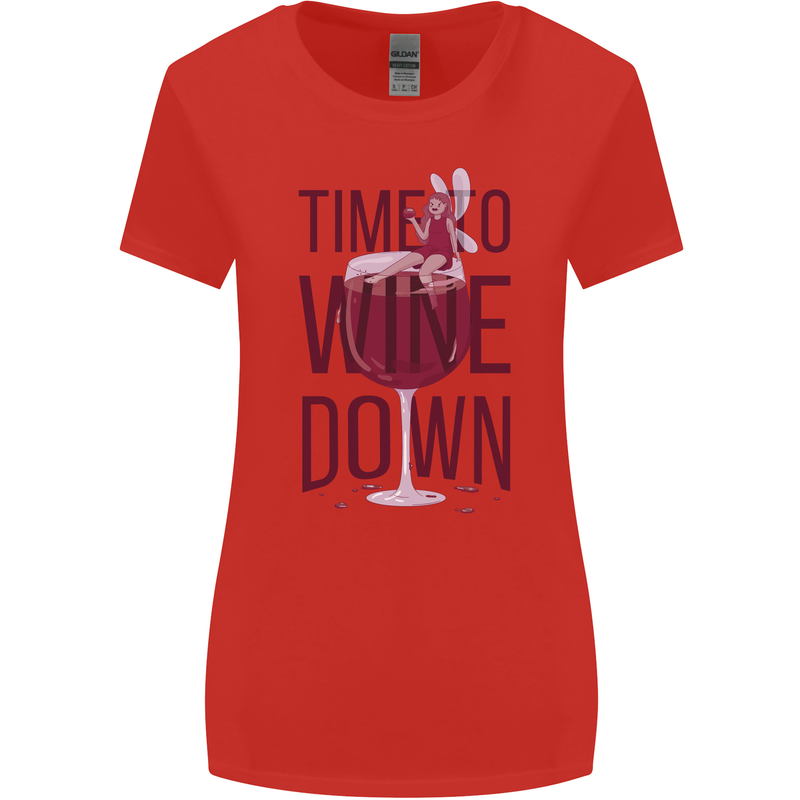 Time to Wine Down Funny Alcohol Womens Wider Cut T-Shirt Red
