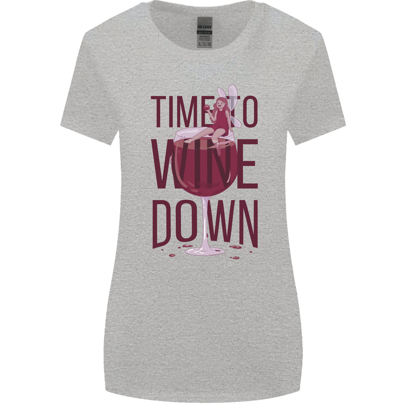 Time to Wine Down Funny Alcohol Womens Wider Cut T-Shirt Sports Grey