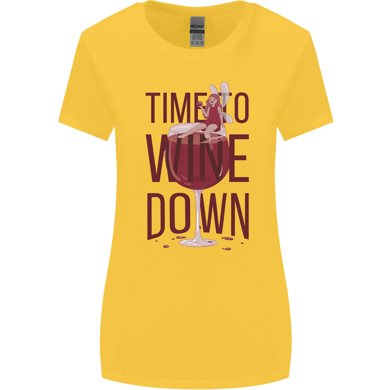 Time to Wine Down Funny Alcohol Womens Wider Cut T-Shirt Yellow