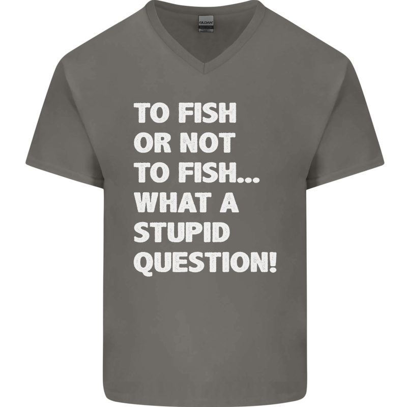 To Fish or Not to? What a Stupid Question Mens V-Neck Cotton T-Shirt Charcoal
