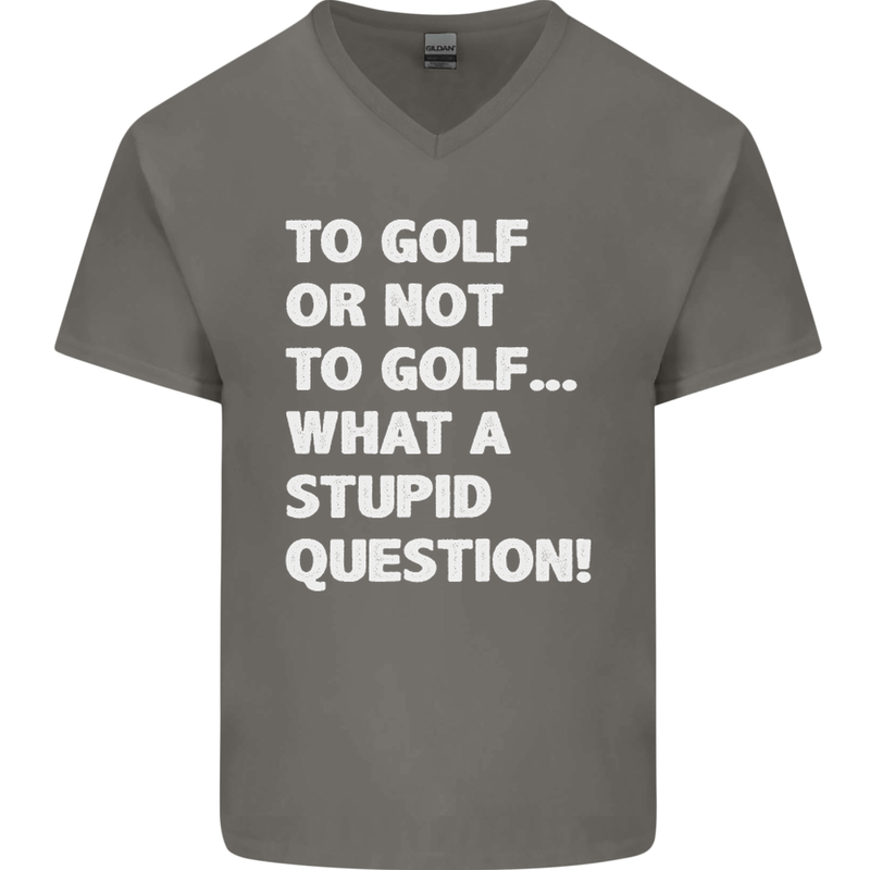 To Golf or Not to? What a Stupid Question Mens V-Neck Cotton T-Shirt Charcoal