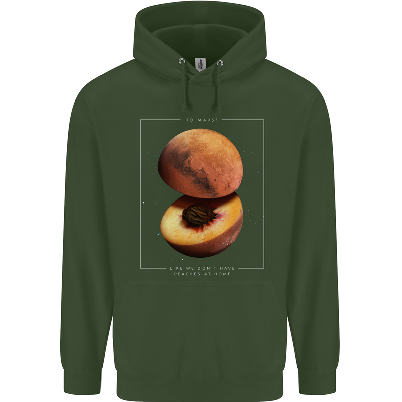 To Mars Peaches Space Planets Cosmos Mens 80% Cotton Hoodie Forest Green