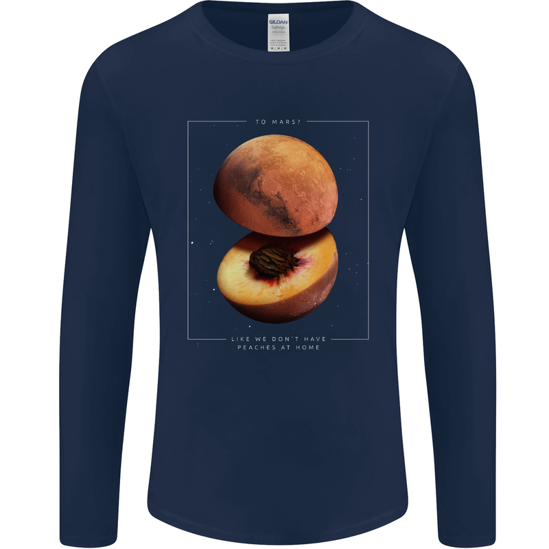To Mars Peaches Space Planets Cosmos Mens Long Sleeve T-Shirt Navy Blue