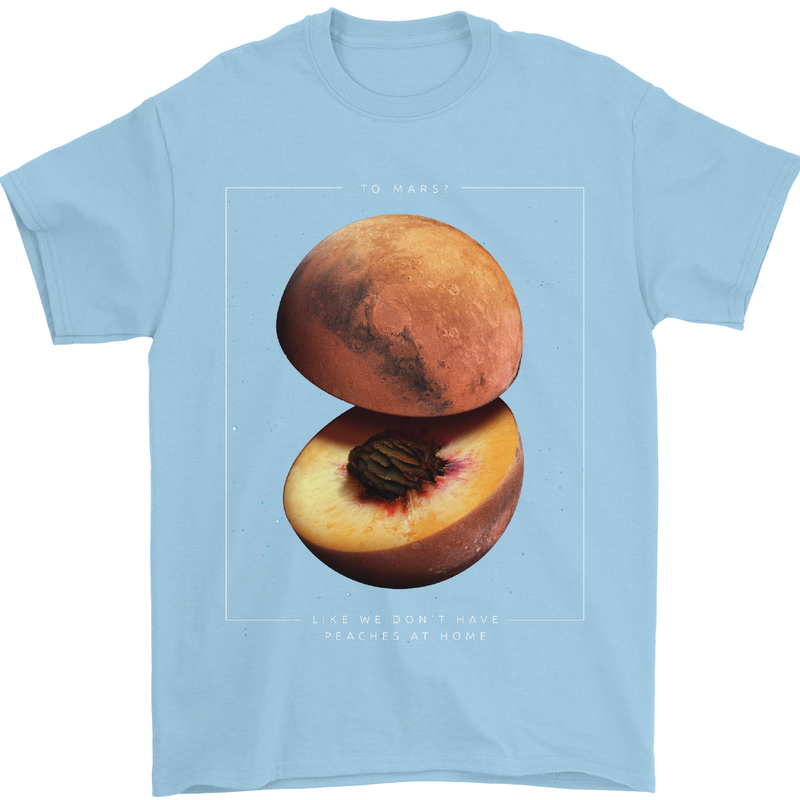 To Mars Peaches Space Planets Cosmos Mens T-Shirt Cotton Gildan Light Blue