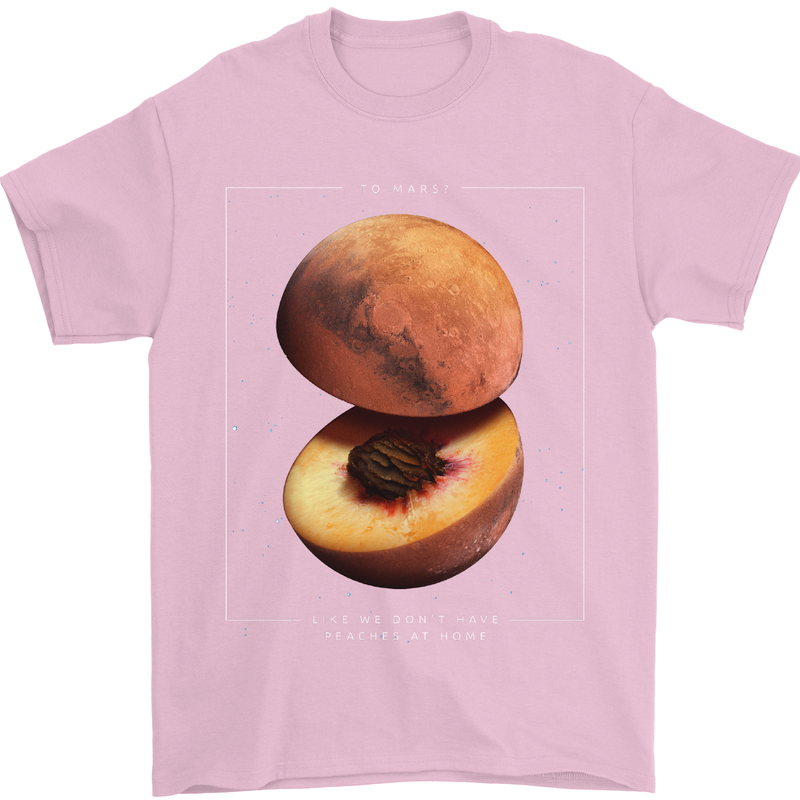To Mars Peaches Space Planets Cosmos Mens T-Shirt Cotton Gildan Light Pink