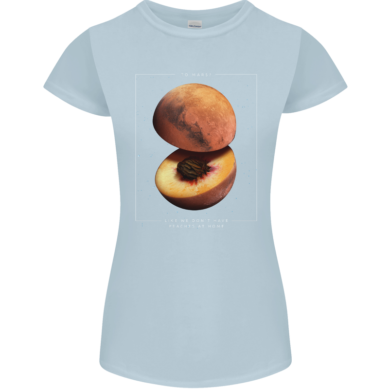 To Mars Peaches Space Planets Cosmos Womens Petite Cut T-Shirt Light Blue