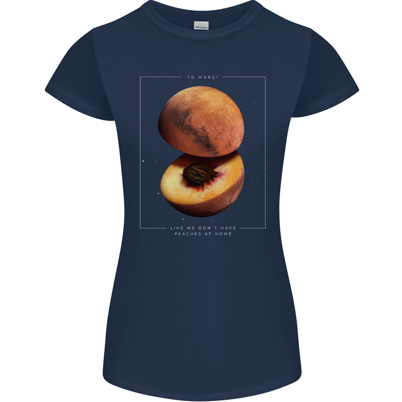 To Mars Peaches Space Planets Cosmos Womens Petite Cut T-Shirt Navy Blue