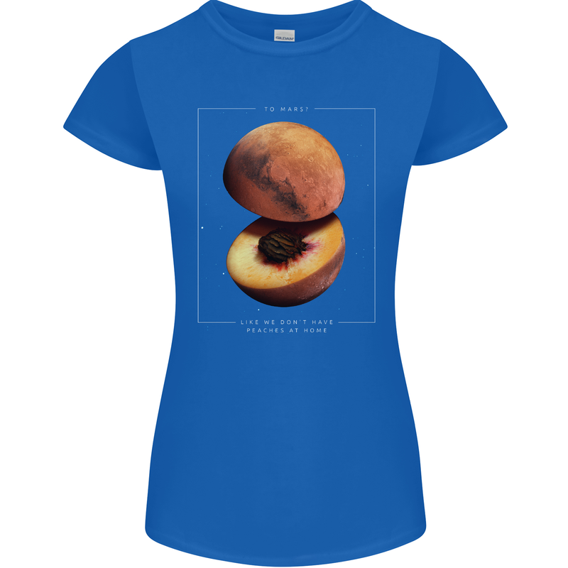 To Mars Peaches Space Planets Cosmos Womens Petite Cut T-Shirt Royal Blue