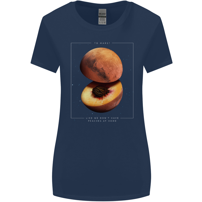 To Mars Peaches Space Planets Cosmos Womens Wider Cut T-Shirt Navy Blue