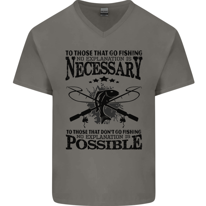 To Those That Go Fishing Funny Fisherman Mens V-Neck Cotton T-Shirt Charcoal