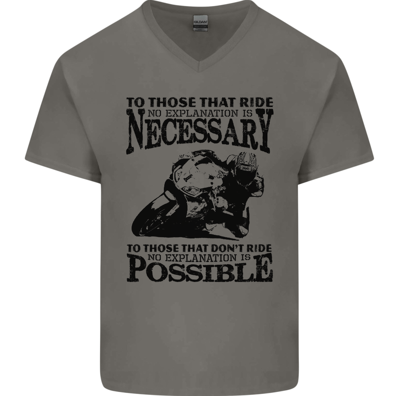 To Those Who Ride a Motorbike Biker Mens V-Neck Cotton T-Shirt Charcoal