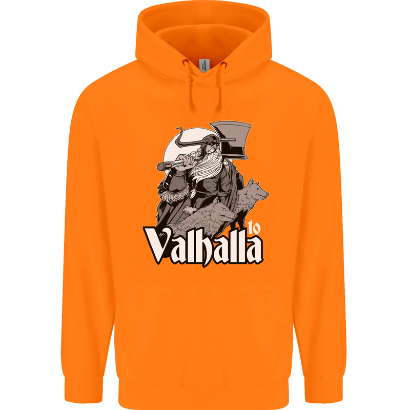 To Valhalla Viking Warrior Odin Childrens Kids Hoodie Orange