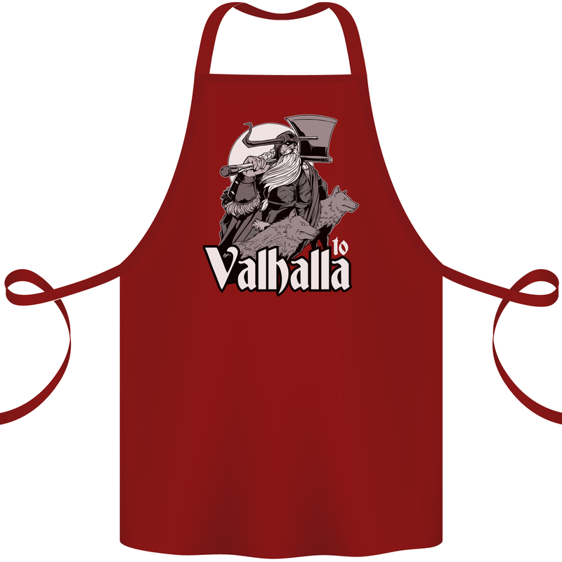 To Valhalla Viking Warrior Odin Cotton Apron 100% Organic Maroon