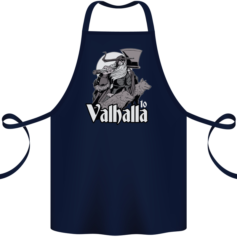 To Valhalla Viking Warrior Odin Cotton Apron 100% Organic Navy Blue