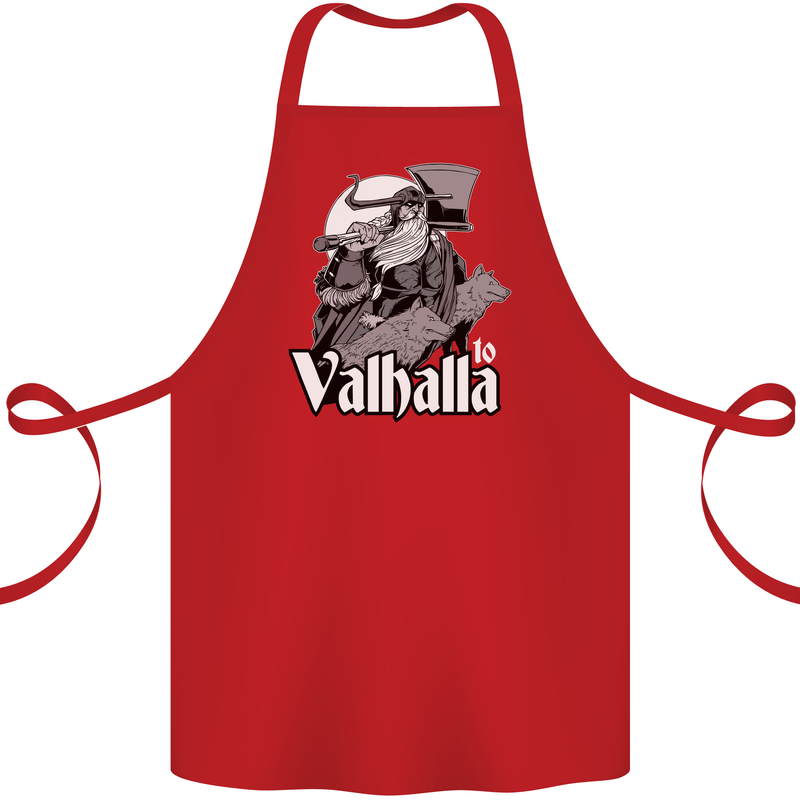 To Valhalla Viking Warrior Odin Cotton Apron 100% Organic Red