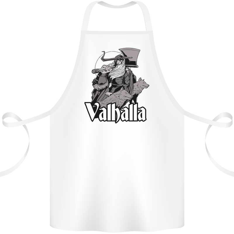 To Valhalla Viking Warrior Odin Cotton Apron 100% Organic White