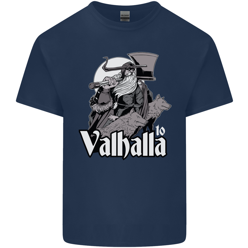 To Valhalla Viking Warrior Odin Kids T-Shirt Childrens Navy Blue